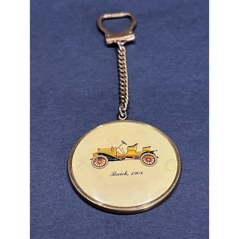 Vintage Antique Car Cufflinks Tie Clip Keychain Set 1908 Buick Automobilia Gold
